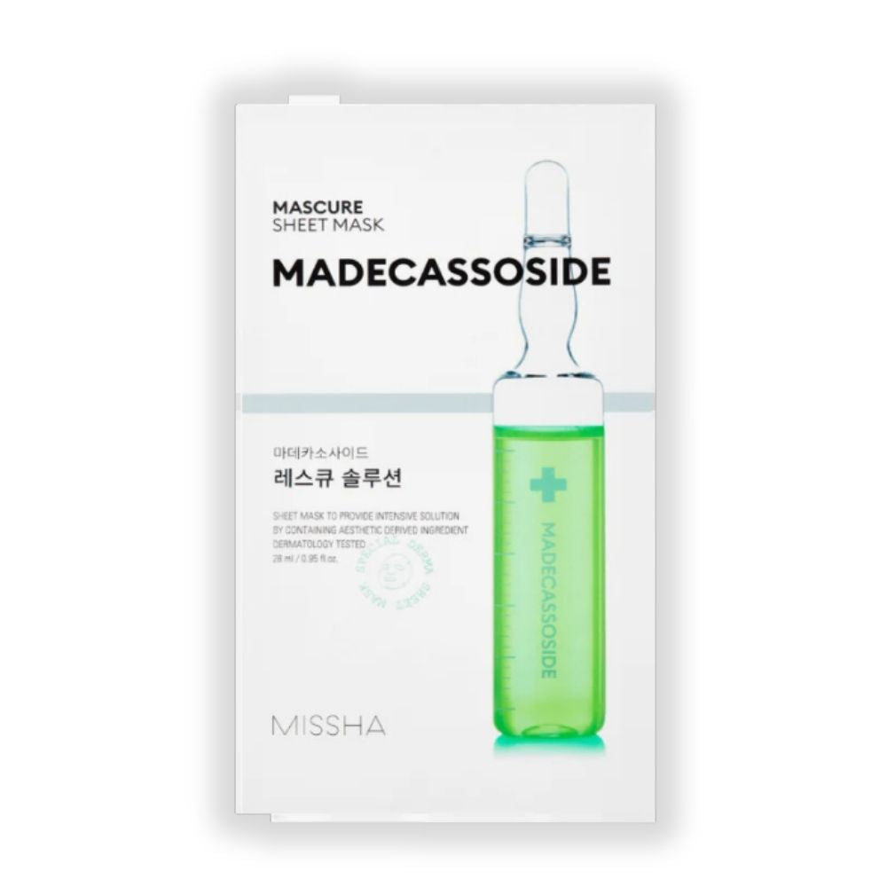 Missha Mascure Rescue Solution Sheet Mask Madecasoside Υφασμάτινη μάσκα με καταπραϋντική δράση για ευαίσθητο / ερεθισμένο / ξηρό δέρμα