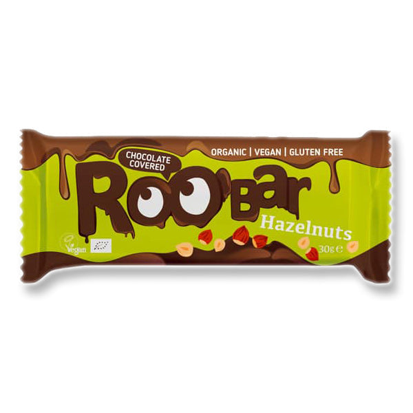 Roobar Chocolate Covered Hazelnuts Bar μπάρα φουντουκιού, με επικάλυψη σοκολάτας 30gr