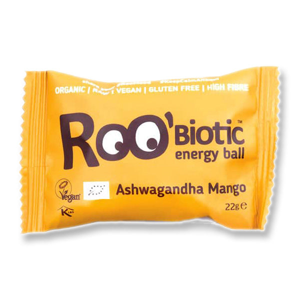 Roobar with Live Cultures Energy Ball Ashwagandha Mango Βιολογική ακατέργαστη μπάλα με Ashwaganda και μάνγκο 22gr