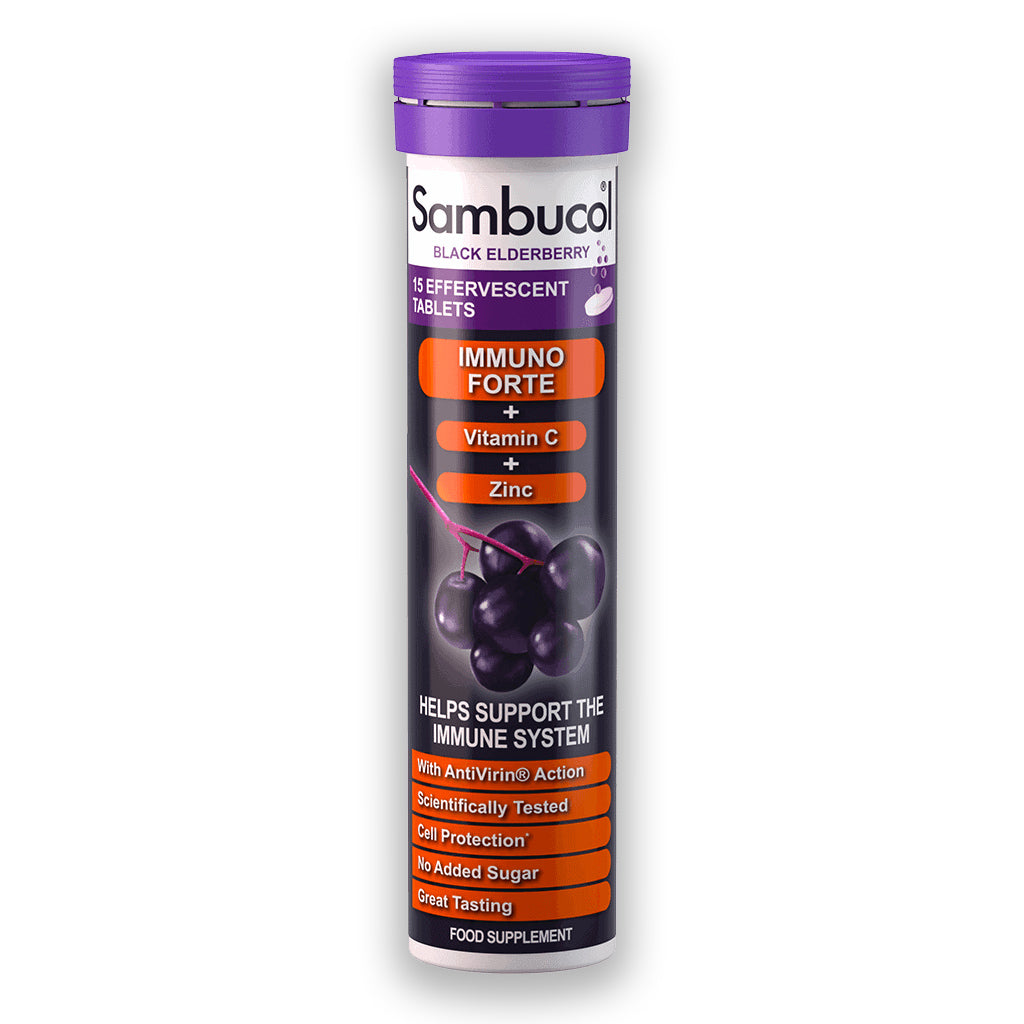 Sambucol Black Elderberry Immune Forte + Βιταμίνη C + Ψευδάργυρο Αναβράζοντα δισκία 15 τμχ